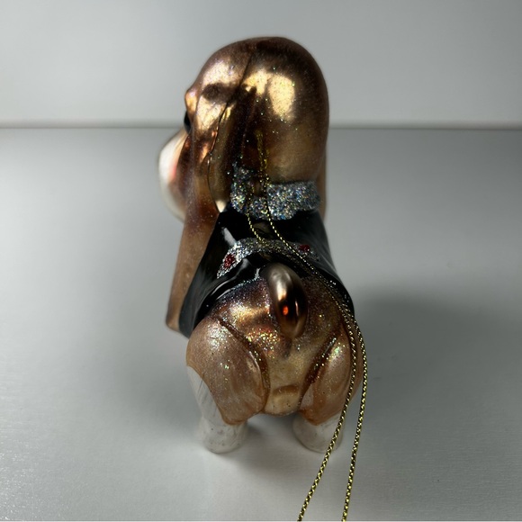Basset Hound Dog in a suit Blown Glass W/ glitter Christmas Ornament - Picture 6 of 10